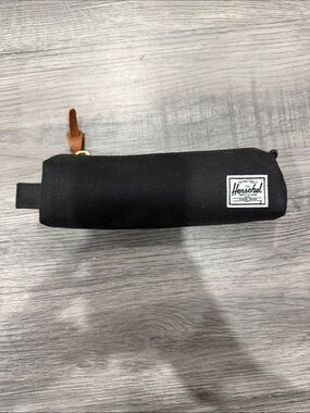 Herschel Supply Company Black Pencil Case with Brown Leather Pull